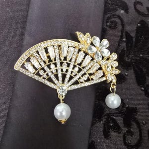 Gold Fan Brooch Pin – Lapel Accessory, Pearl, Men&#39;s Suit, Formal, Paridhan Tailors
