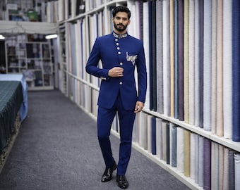 Jodhpuri Bandhgala Suit Wool Blend: Indian Wedding Groom Formal Wear Paridhan Tailors