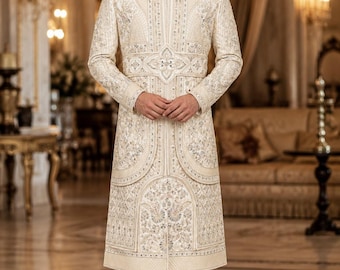 Ivory Sherwani Embroidered for Groom | Custom Indian Wedding Dulha Baraat Attire