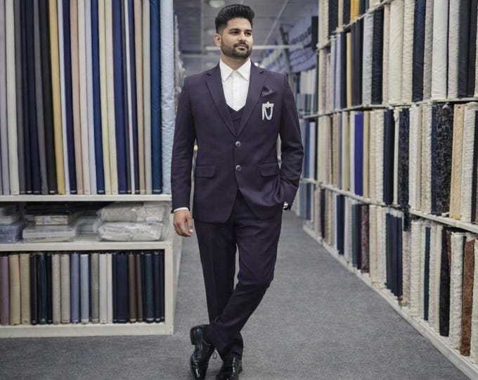 Custom Made Dark Plum Suit Set | Tailored Fit, White Shirt