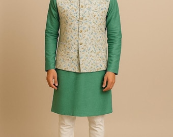 Paridhan TailorsGreen Kurta Pajama Set – 2 Nehru Jackets, Embroidered, Men's Ethnic Wear, Paridhan Tailors