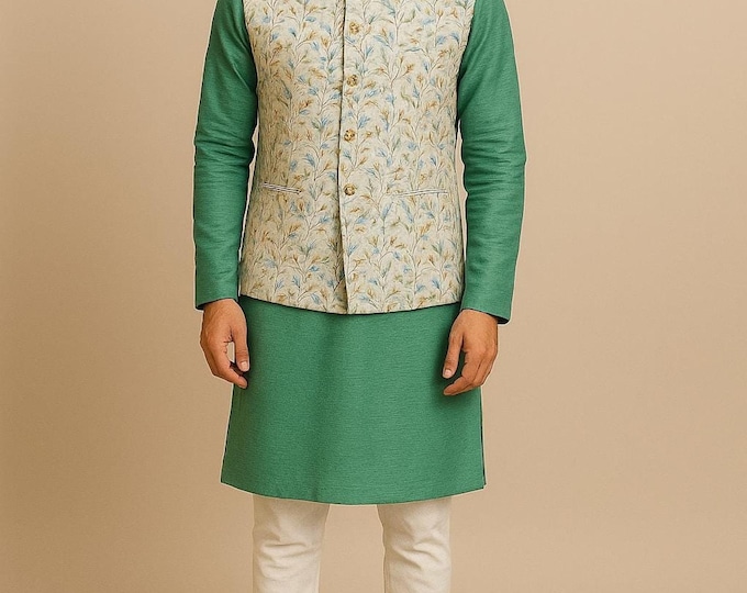 Paridhan TailorsGreen Kurta Pajama Set – 2 Nehru Jackets, Embroidered, Men's Ethnic Wear, Paridhan Tailors