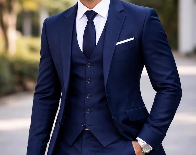 Navy 3 Piece Suit for Men, Formalwear, Dark Blue Color