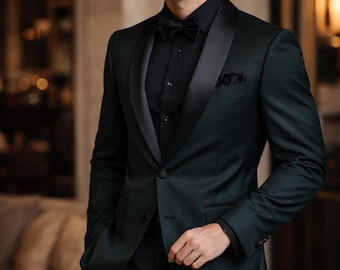 Esmoquin verde esmeralda para hombre, traje de boda a medida, traje para padrinos de graduación, corte ajustado a medida