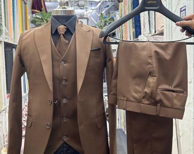 Mens Suit Brown Color: 3 Piece Tailored Modern Fit Set Paridhan Tailors