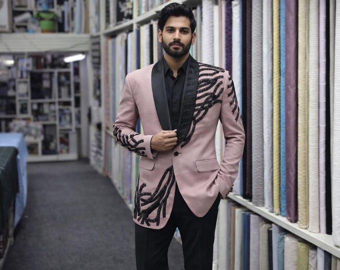 Dusty Pink Groom Suit | Hand Embroidered Tuxedo, Custom Made