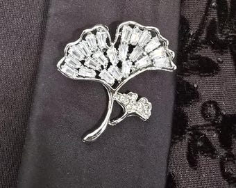 Silver Ginkgo Pin: Minimalist Metal Leaf Lapel Brooch Paridhan Tailors