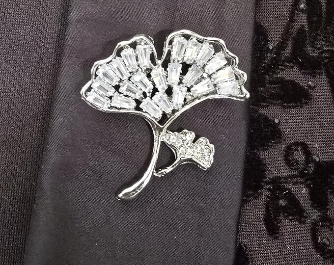 Silver Ginkgo Pin: Minimalist Metal Leaf Lapel Brooch Paridhan Tailors