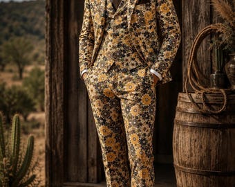 Limited Edition Floral Linen Suit | Western Groom 3 Piece Ranch Wedding Outfit