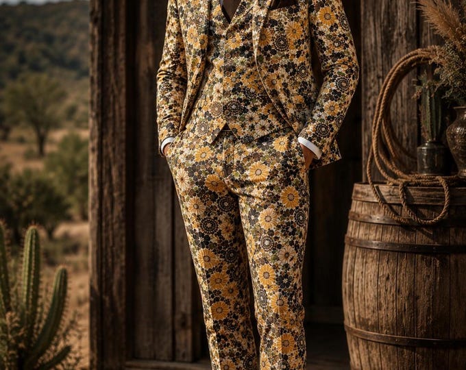 Limited Edition Floral Linen Suit | Western Groom 3 Piece Ranch Wedding Outfit