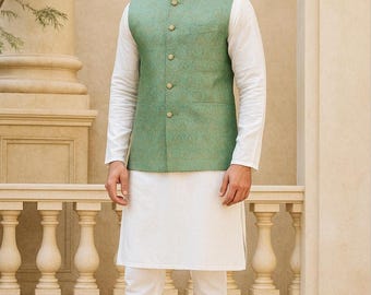 Green Embroidered Jacket Kurta Pajama Bundle – Festive Ethnic Menswear Set Paridhan Tailors