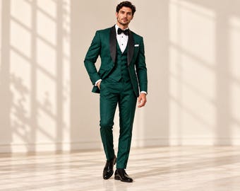 Custom 3-Piece Groom Suit, Emerald Green Tuxedo, Slim Fit Menswear