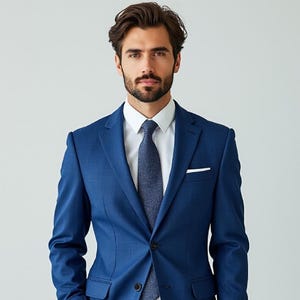 Royal Blue Wool Suit: Slim Fit Wedding Groom Outfit