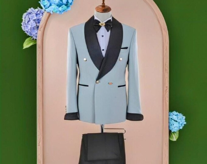 Double Breasted Powder Blue  Tuxedo: Slim Fit Formal Suit Paridhan Tailors