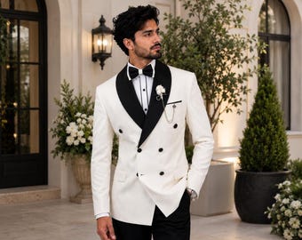 White Double Breasted Tuxedo Suit | Custom Slim Fit Wedding Groom Attire