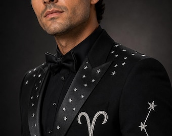 Aries Zodiac Tuxedo | Black Crystal Suit | Star Constellation Detail | Made To Measure