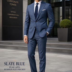 Slate Blue Merino Wool Suit Fabric, Lightweight Raymond Blend, Custom Tailoring
