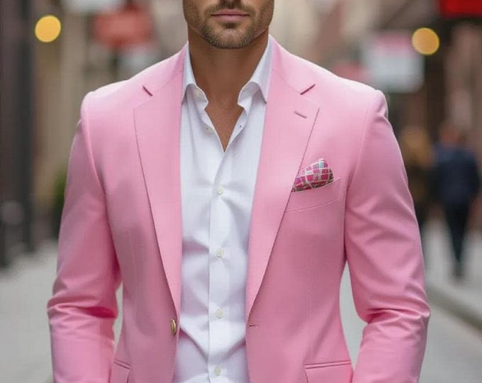 Pink Slim Fit Men’s Suit: 2 Piece Rose Blazer and Trousers Wedding Outfit Paridhan Tailors