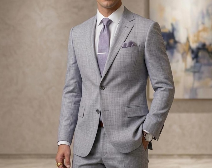 Paridhan Lavender Suit Men Custom Linen Blend Suit | Wedding Groom Prom Wear