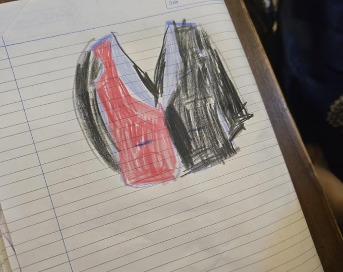 Custom Tuxedo Jacket, Burgundy Black Color-Block, Light Blue Shawl Lapel, Daughter's Sketch Design