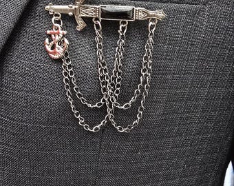 Sword & Anchor Brooch Pin: Nautical Lapel Accessory