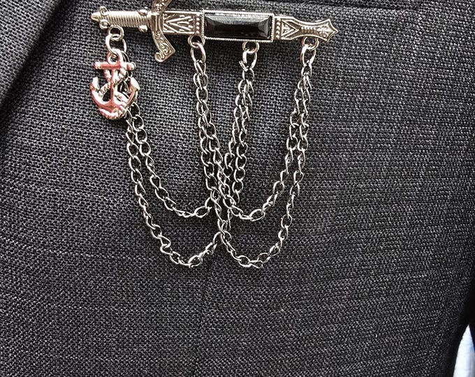 Sword & Anchor Brooch Pin: Nautical Lapel Accessory