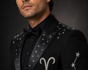 Aries Zodiac Tuxedo | Black Crystal Suit | Star Constellation Detail | Made To Measure