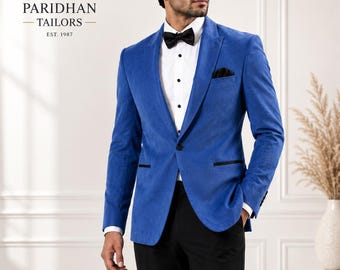 Egyptian Blue Velvet Tuxedo Jacket, Tailored Peak Lapel Formal Wear