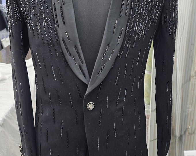 Black Embroidered Men's Blazer: Ethnic Wedding Jacket Only