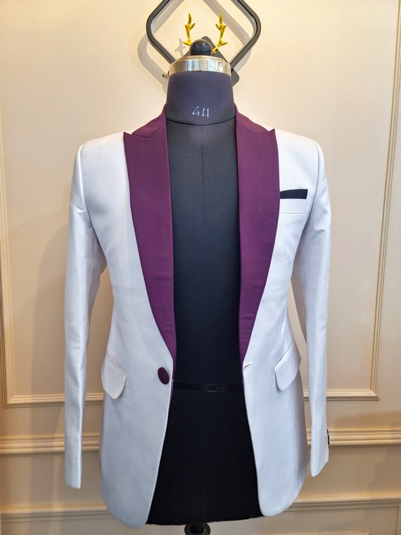 Buy White Tuxedo With Purple Shawl Lapel: Modern Slim Fit 3-piece