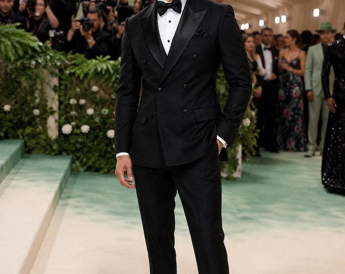 Black Double Breasted Tuxedo, Peak Lapel, Custom Wedding Suit, Bespoke Formal Wear