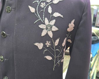 Purple Embroidered Sherwani Suit, Indian Wedding Outfit, Indo Western Custom Tailored, Made-to-Measure