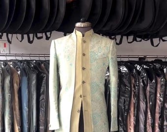 Custom Embroidered Indian Wedding Sherwani – Groom Suit, Mandarin Collar