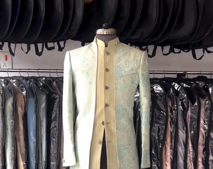 Custom Embroidered Indian Wedding Sherwani – Groom Suit, Mandarin Collar
