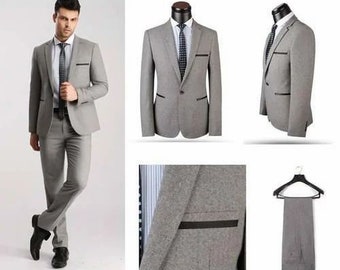 Light Grey 2 Piece Tuxedo Suit with Tie for men | Bespoke | Classic Suit | Business Class Suit