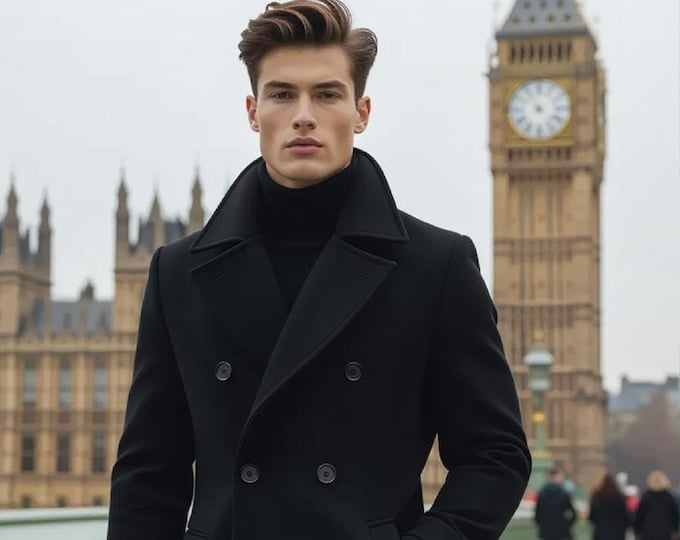 Oversized Black Mens Wool Coat: Stylish Men's Winter Outerwear Trench Suit