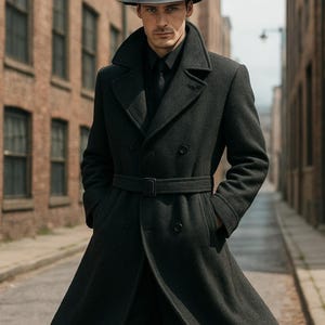 Gabardina oversize de lana negra - elegante abrigo de invierno