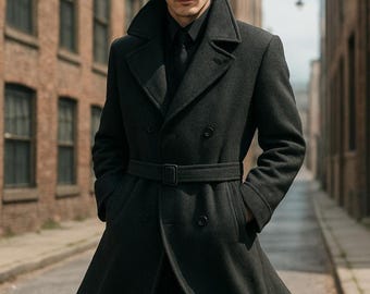 Oversized Black Wool Trench Coat – Paridhan Tailors Double-Breasted Winter Outerwear
