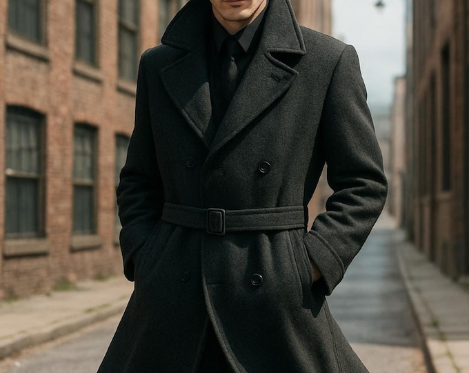Oversized Black Wool Trench Coat – Paridhan Tailors Double-Breasted Winter Outerwear