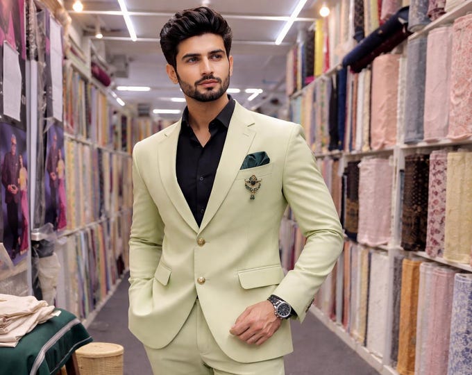 Light Green Groom Suit: Modern Tailored Fit Wedding Formalwear Paridhan Tailors