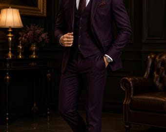 Dark Plum 3 Piece Suit for Mens, Slim Fit, Custom Bespoke