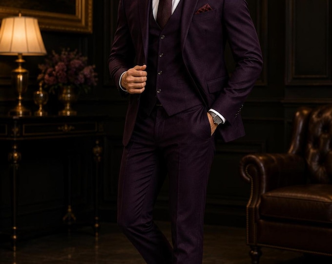 Dark Plum 3 Piece Suit for Mens, Slim Fit, Custom Bespoke