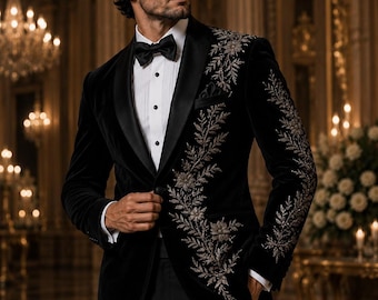 Black Crystal Tuxedo Jacket, Luxury Made To Measure Mens Tuxedo