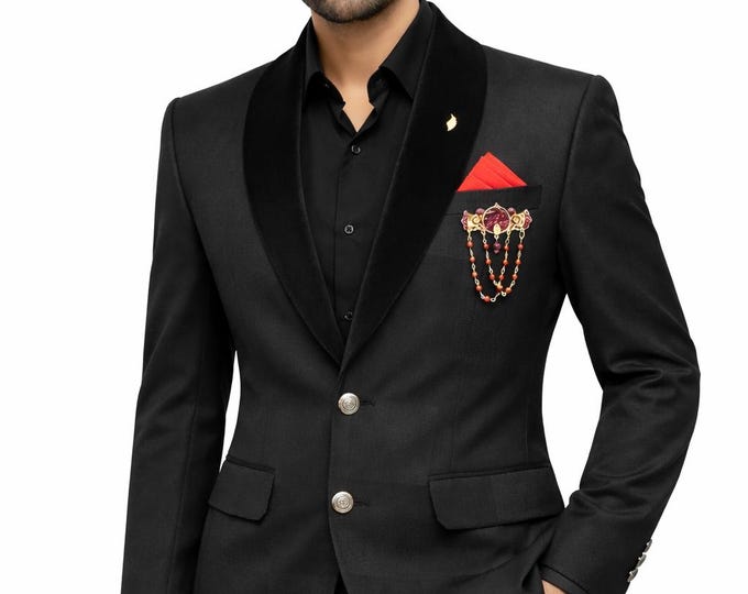 Men's Black Shawl Lapel Blazer: Slim Fit Tuxedo, Groom Wedding Jacket Paridhan Tailors