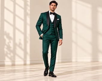 Emerald Green Suit, Three Piece Groom Style, Slim Fit Formalwear
