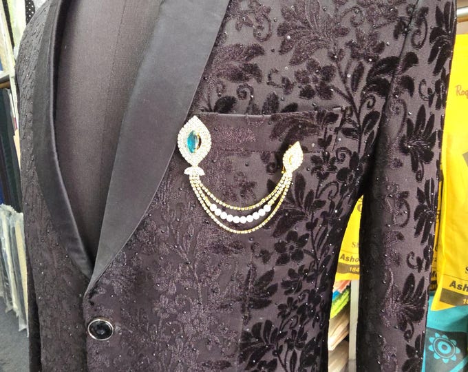 Teal Blue Pearl Brooch – Luxury Crystal Lapel Pin