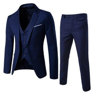 Bespoke Navy Blue Tuxedo Suit: Men&#39;s Dinner Collar Wedding Attire