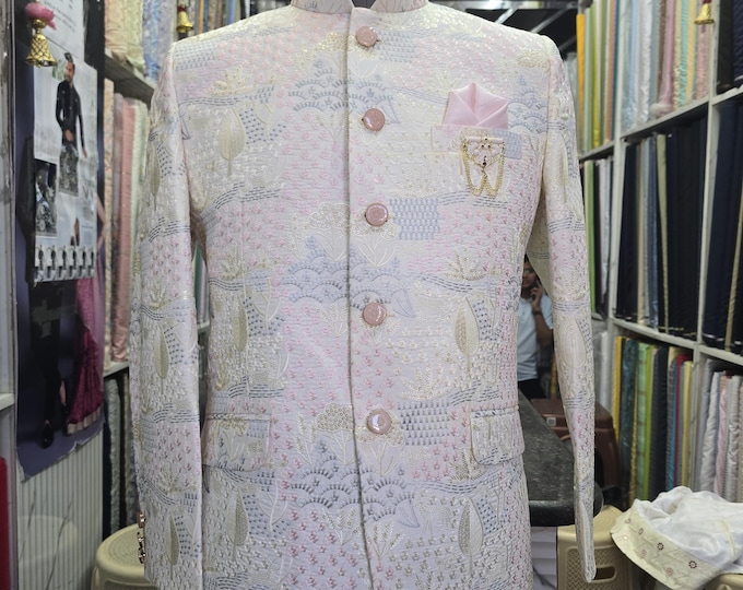 Ivory Embroidered Jodhpuri Suit, Royal Bandhgala Blazer, Groom Wedding Menswear