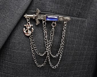 Vintage Sword Brooch Pin: Nautical Anchor Chain Lapel Pin Paridhan Tailors