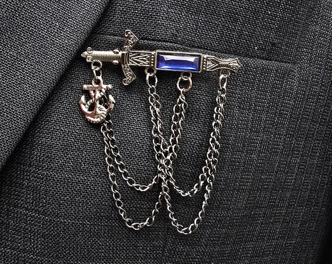 Vintage Sword Brooch Pin: Nautical Anchor Chain Lapel Pin Paridhan Tailors